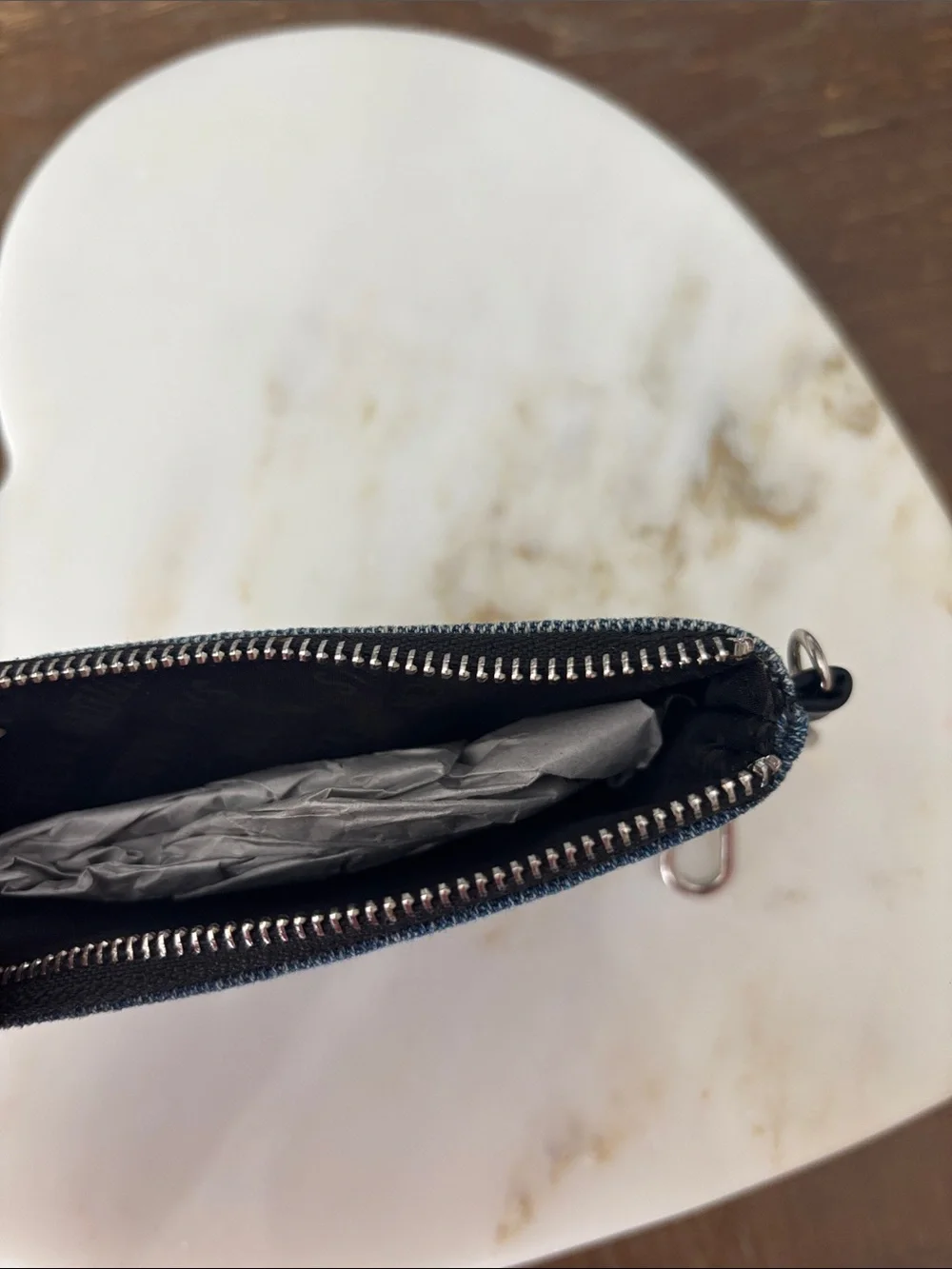 Steve Madden Medium Washed Denim zipped cardholder/coin pouch plus Key chain